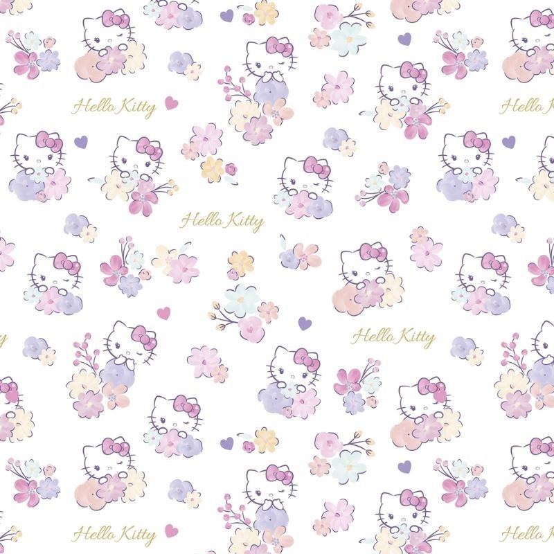 Tissu Popeline Hello Kitty Imprimé Blanc