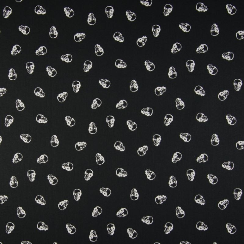 Tissu Coton Imprimé Tête de Mort Noir Blanc