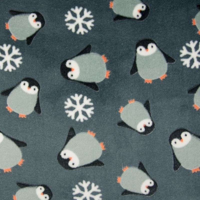 Tissu Polaire microfibre Imprimé Pingouin Gris