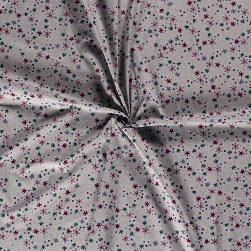 Tissu Coton Imprimé Flocon Fond Gris Clair 