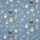 Tissu Coton Jersey Imprimé Hiboux Bleu 