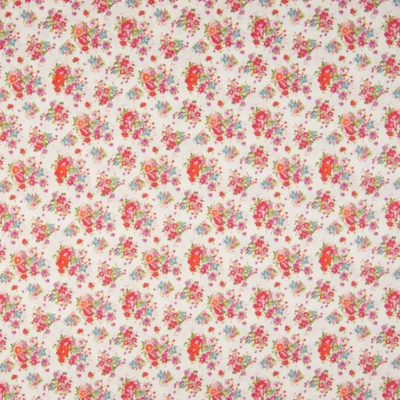 Tissu Coton Imprimé Fleur Ecru rouge 