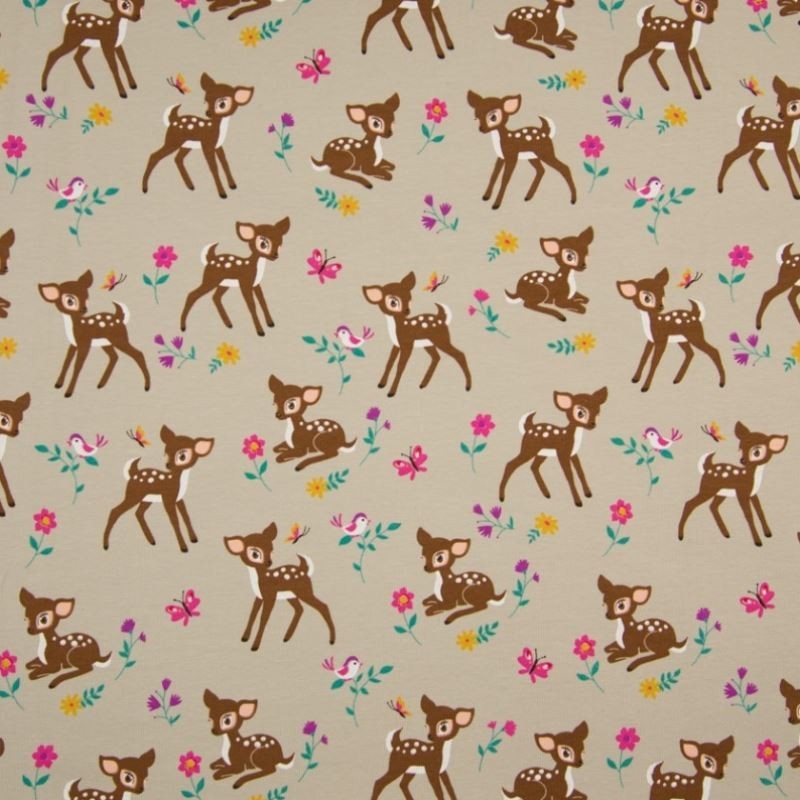 Tissu Coton Jersey Imprimé Bambi Sable