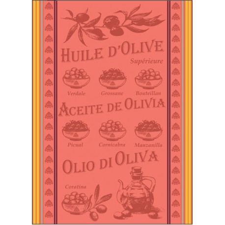 Torchon Jacquard Huile D'olive Corail 