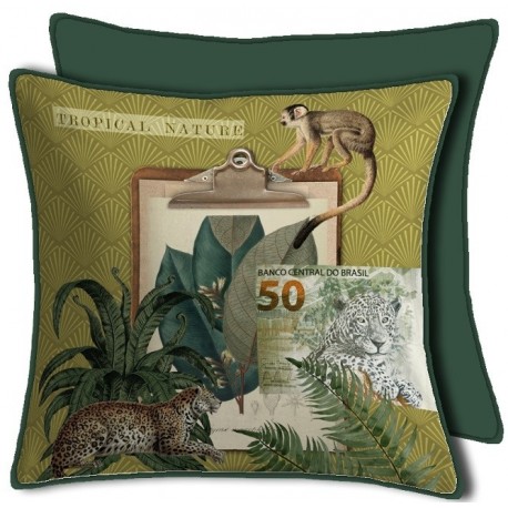 Housse de Coussin Curiosite Vert Singe panthere 50x50 cm