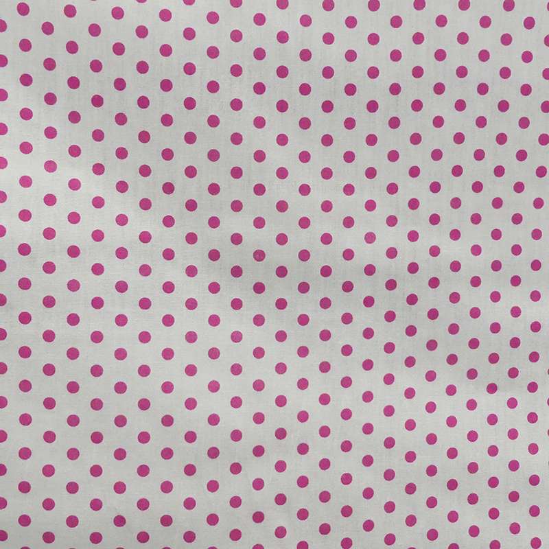 Tissu Popeline Imprime Pois Rose Fond Blanc 