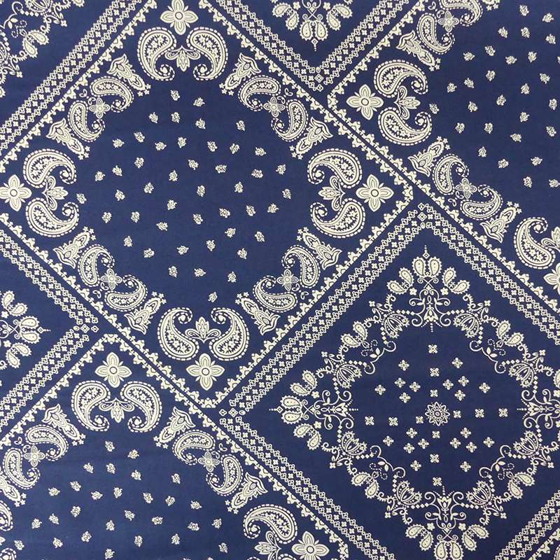 Tissu Popeline Imprime Bandana Bleu 