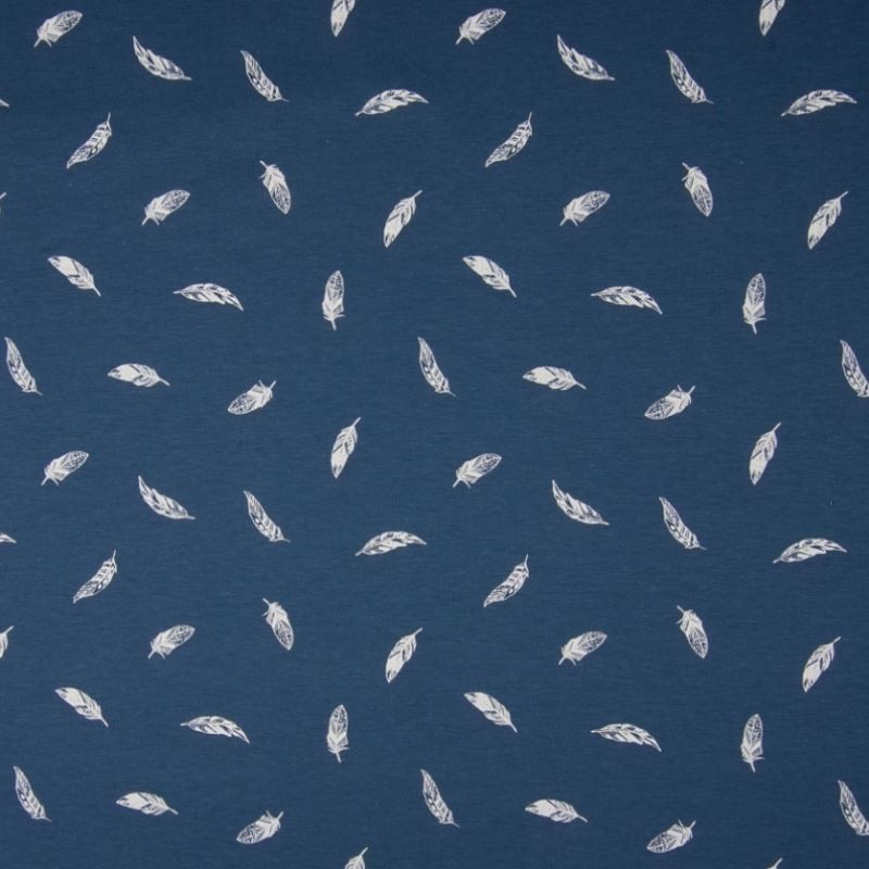 Tissu Popeline Imprimé Feuille Jeans 