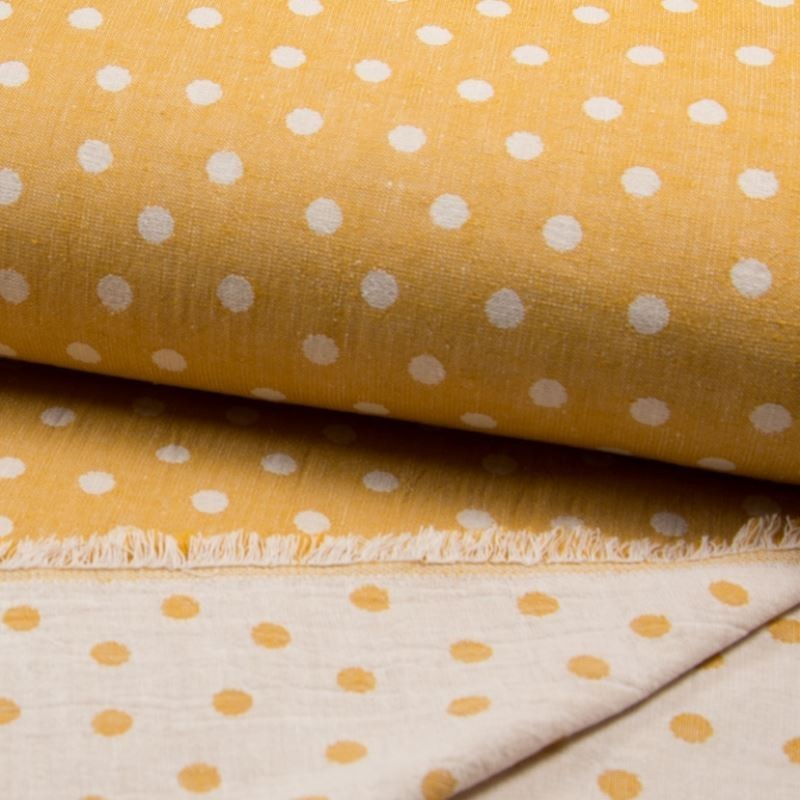 Tissu Jacquard Double Face Pois Ocre 