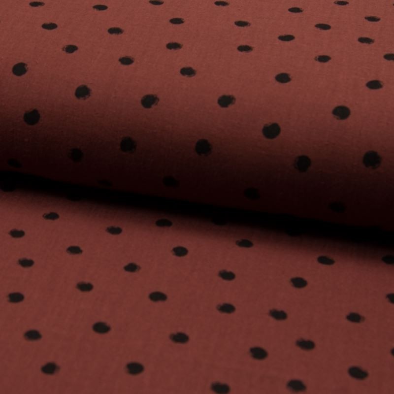 Tissu Double Gaze Imprimé Pois Terracotta 