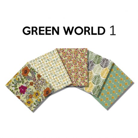 Un Lot de 5 Coupons de Tissu Green World Multico 45x55  cm