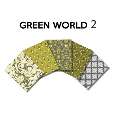 Un Lot de 5 Coupons de Tissu Green World Multico 45x55  cm