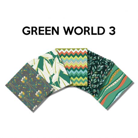 Un Lot de 5 Coupons de Tissu Green World Multico 45x55  cm