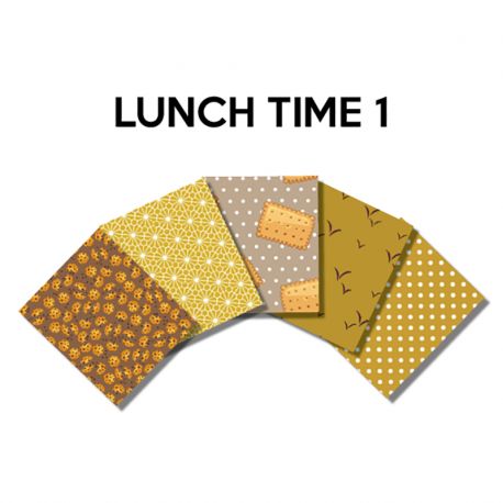 Un Lot de 5 Coupons de Tissu Lunch Time Multico 45x55 cm