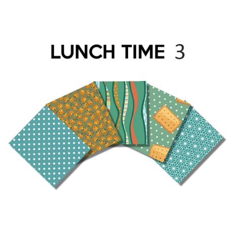 Un Lot de 5 Coupons de Tissu Lunch Time Multico 45x55 cm