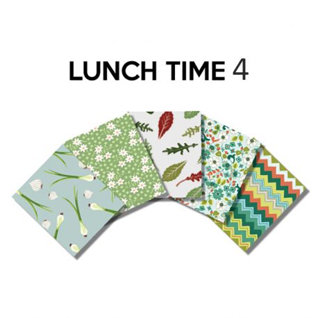 Un Lot de 5 Coupons de Tissu Lunch Time Multico 45x55 cm