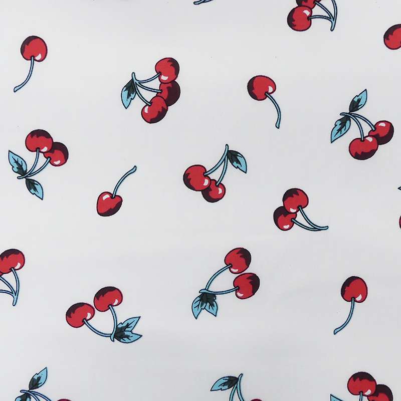 Tissu Popeline Imprime Cerise Fond Blanc