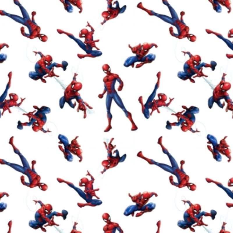 Tissu Popeline Spiderman Imprimé Blanc