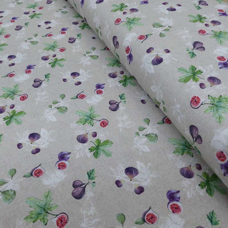 Tissu Coton Imprimé Digital Figue Fond Taupe 