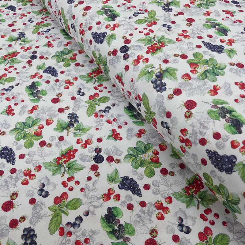 Tissu Coton Imprimé Digital Airelle Fond Blanc 