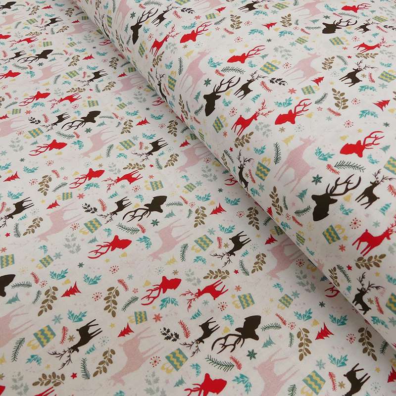 Tissu Coton Imprimé Digital Cerf cadeau 