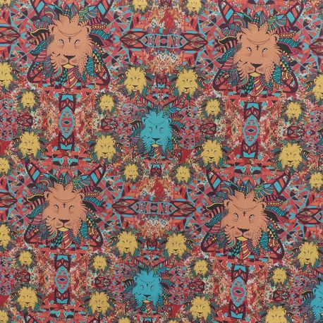 Tissu Cretonne Lions Imprimé Multicolore 