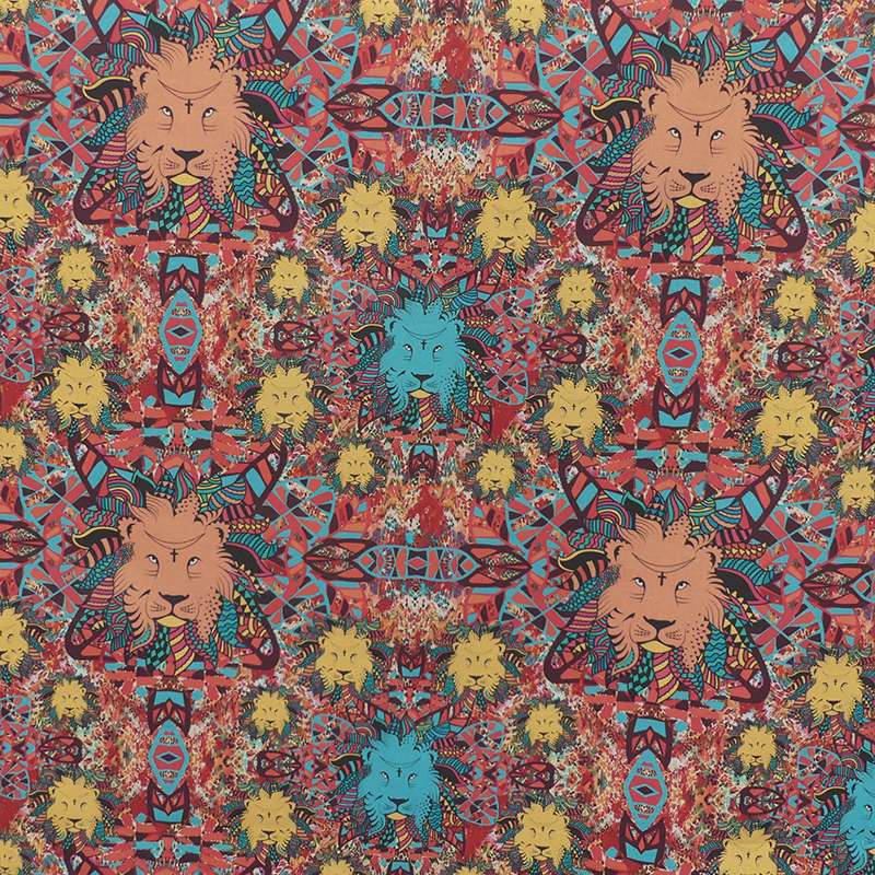 Tissu Cretonne Lions Imprimé Multicolore 