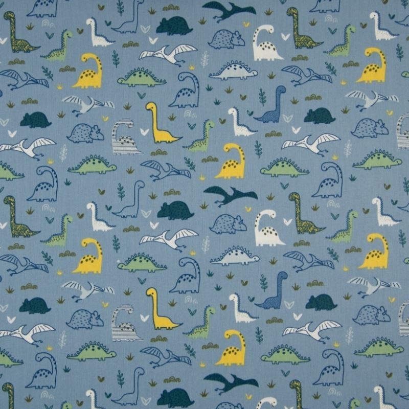 Tissu Coton Imprimé Dinosaure Bleu