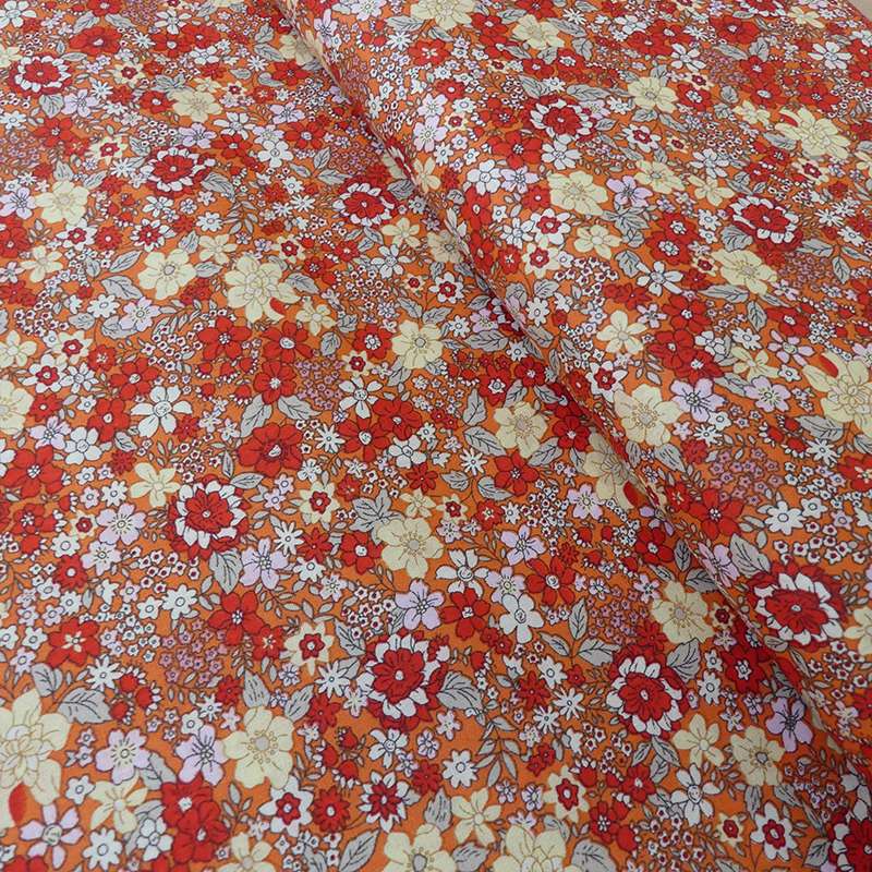 Tissu Coton Imprimé Rouge ecru