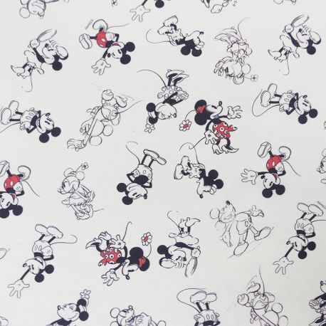 Tissu Popeline Doodle Mickey Imprimé Blanc 