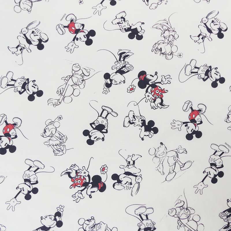Tissu Popeline Doodle Mickey Imprimé Blanc 