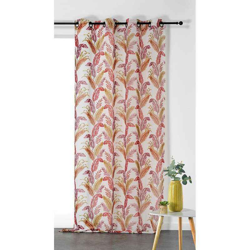 Tissu Voilage Flores Feuillage Orange