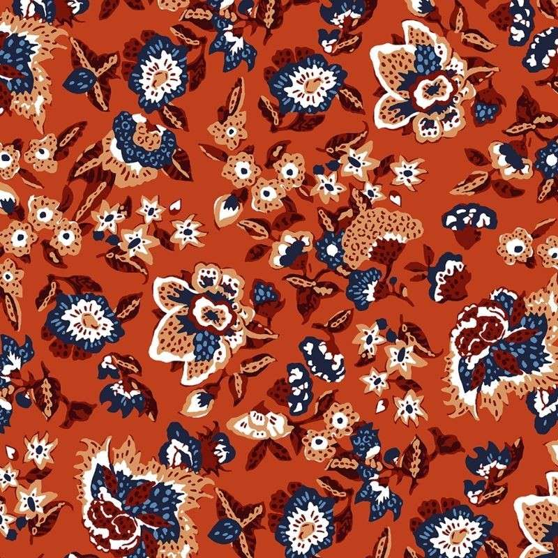 Tissu Boho Popeline Imprimé Terracotta 