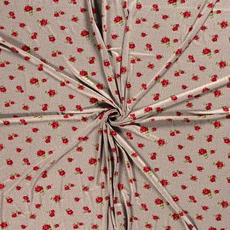 Tissu Jersey Imprimé Fleur Fond Beige