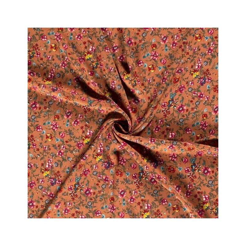 Tissu Viscose Lurex Fleur Brique 
