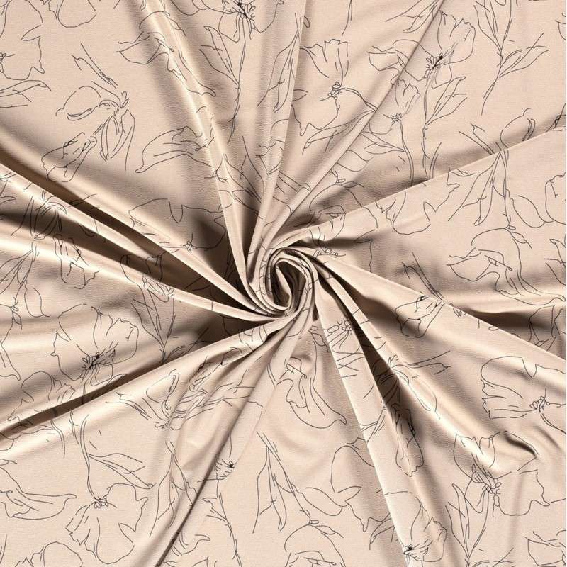 Tissu Toucher Crêpe Fleur Beige