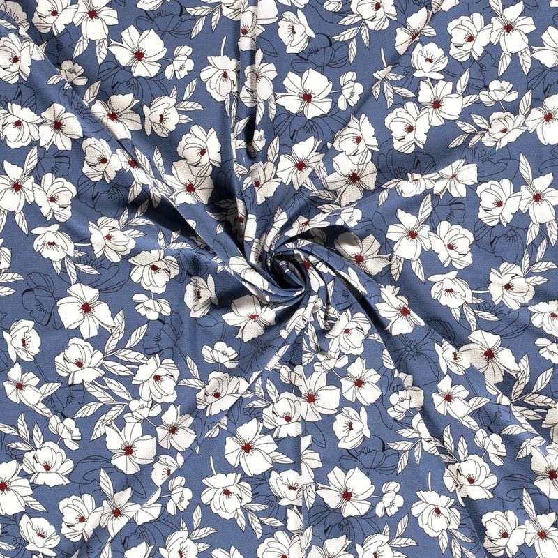 Tissu Crêpe Fleur Indigo 