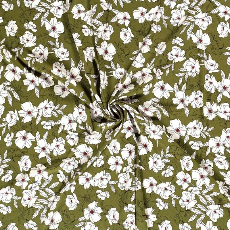 Tissu Crêpe Fleur Kaki 