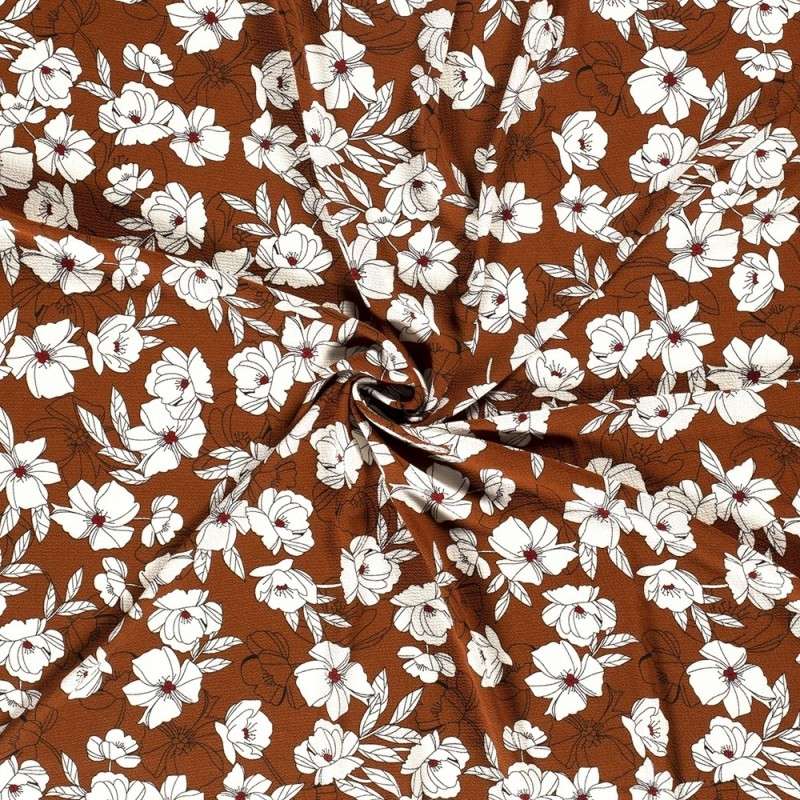 Tissu Crêpe Fleur Brique