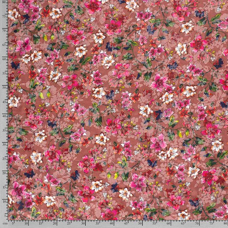 T-Shirt Voile Doublé Gris Fleuri Vieux Rose - Marque Berger Du Nord - Taille 46/48 - Occasion Très Bon état