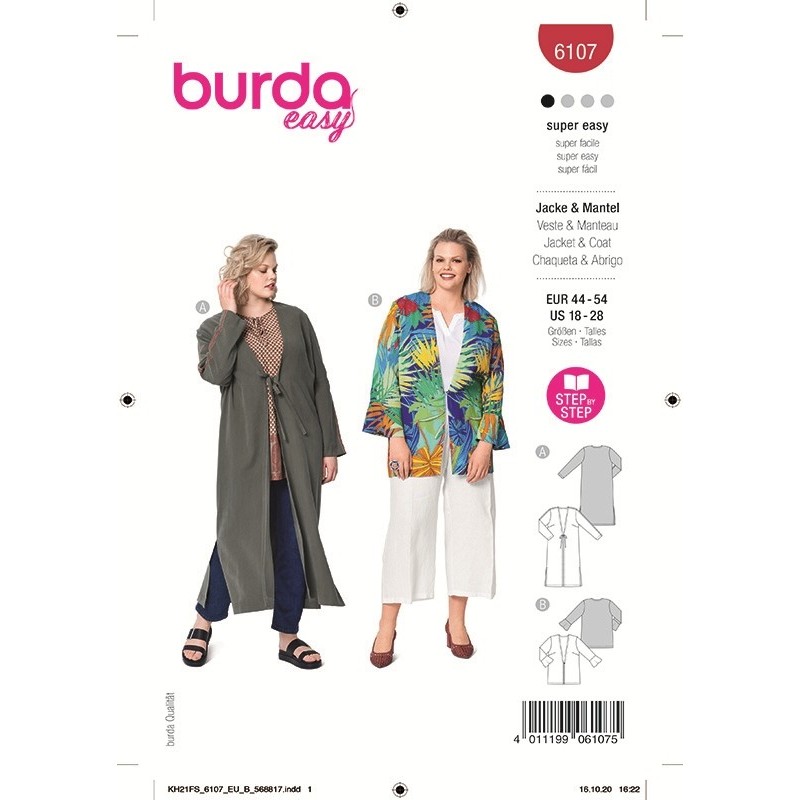 Patron Burda 6107 Veste/blouse 44/54