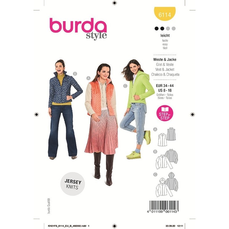 Patron Burda 6114 Gilet/veste 34/44