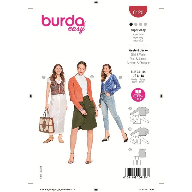 Patron Burda 6120 Veste/gilet 34/44