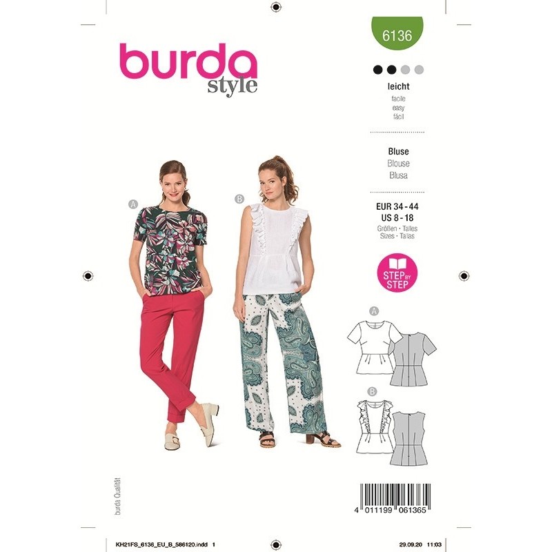 Patron Burda 6136 Blouse 34/44