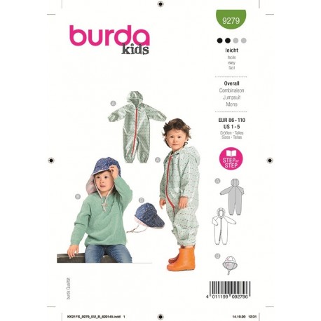 Patron Burda 9279 Kids Combinaison/chapeau 86/110