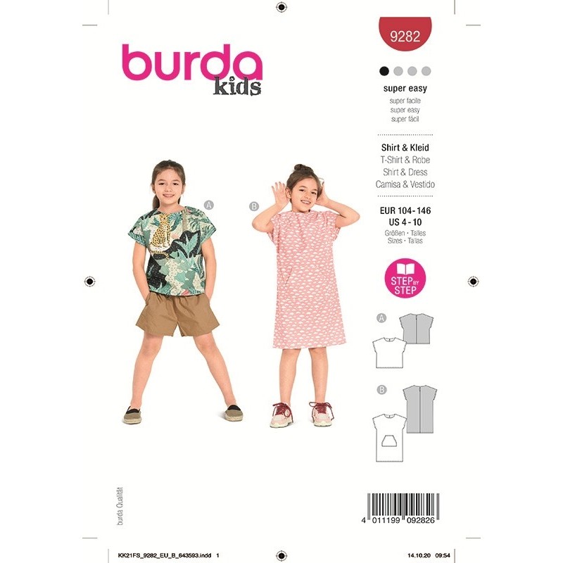 Patron Burda 9282 Kids T-shirt/robe 104/140