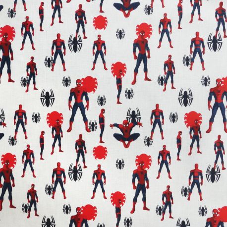 Tissu Popeline Spiderman Imprimé Blanc 
