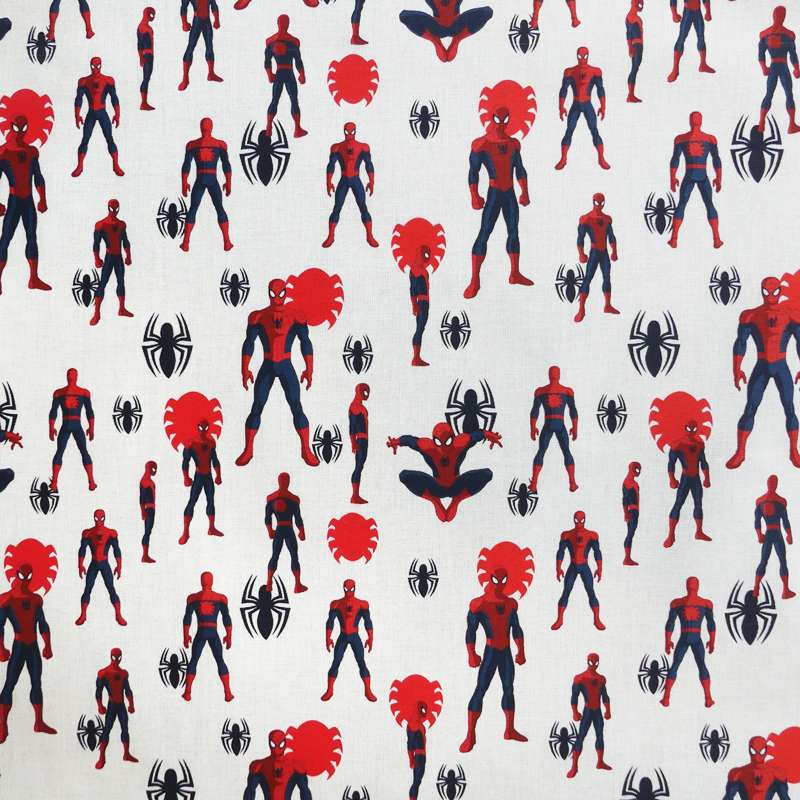 Tissu Popeline Spiderman Imprimé Blanc 