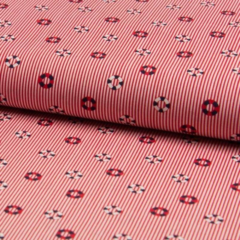 Tissu Coton Imprimé Marin Rouge 