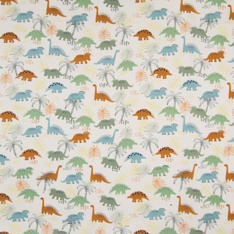 Tissu Coton Imprimé Dinosaure Fond Ecru